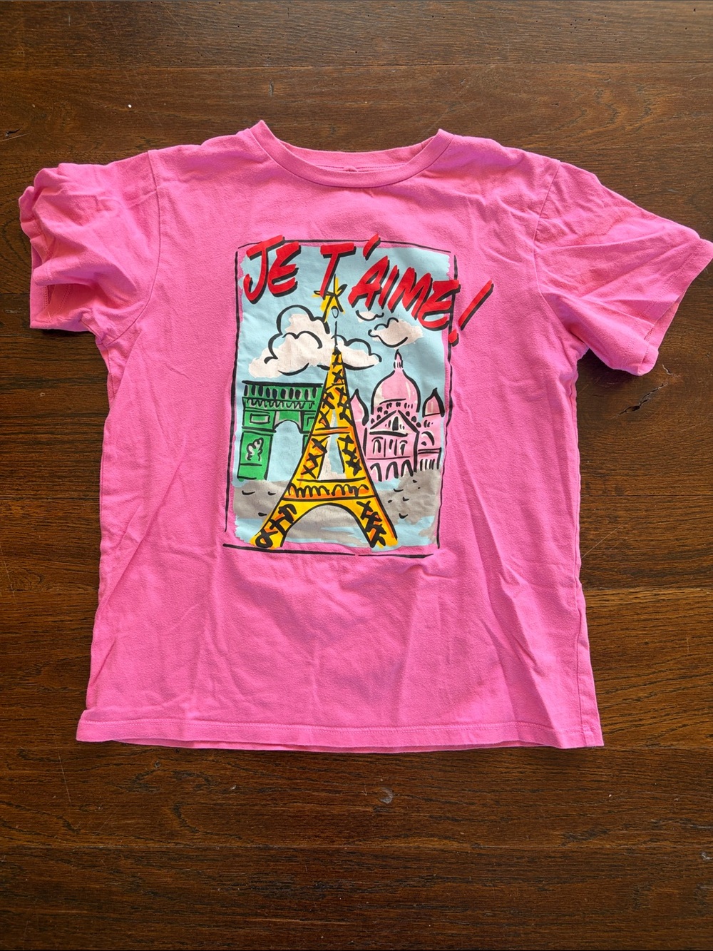 Stella McCartney Kids size 12 Pink 'Je T'aime' Eiffel Tower Graphic Tee